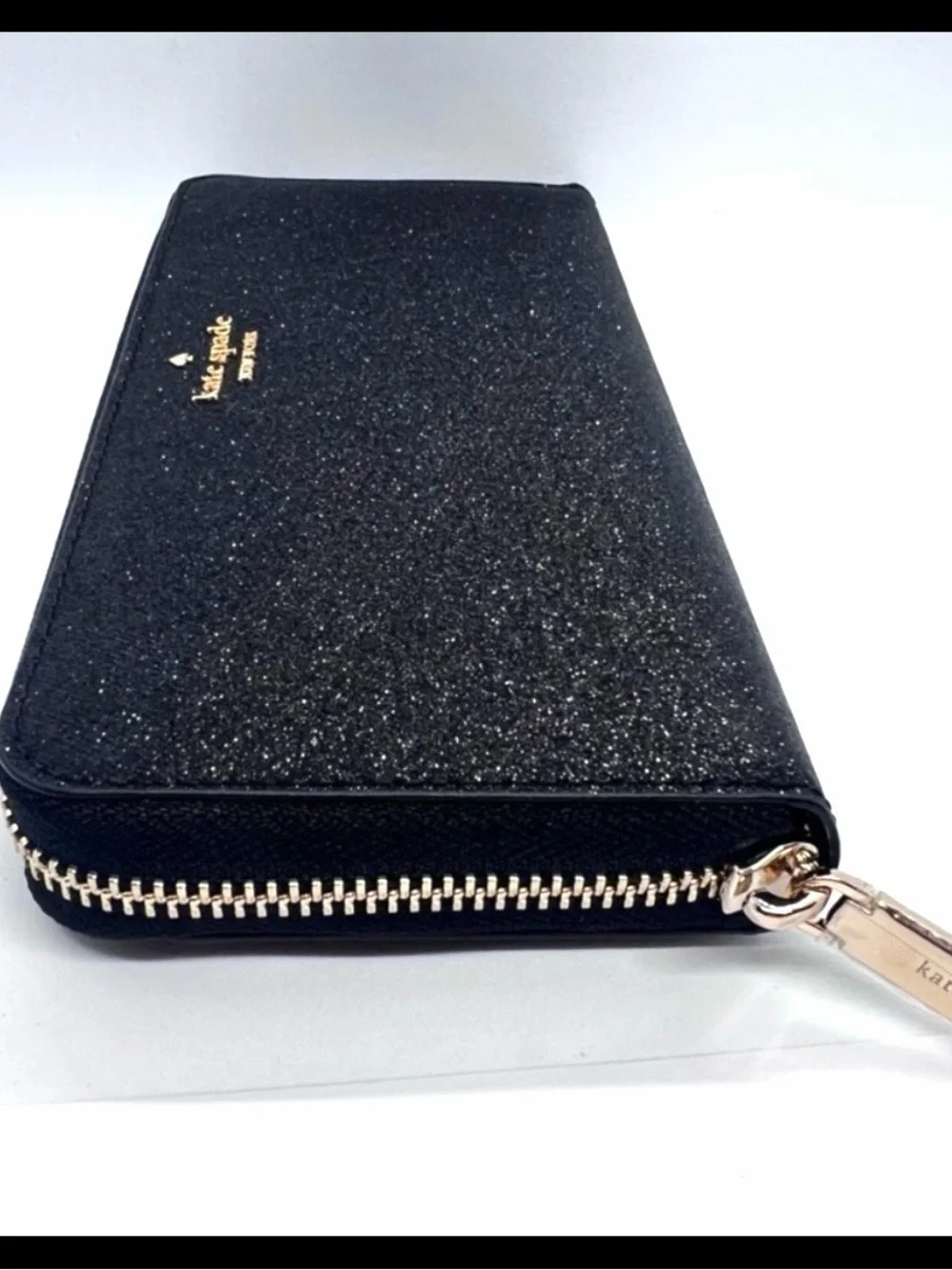 Kate Spade Shimmy Glitter Boxed Large Continental Wallet in black like new